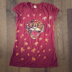 🔴 🌟 Ed Hardy T- Shirt Maroon w/ Tiger Head